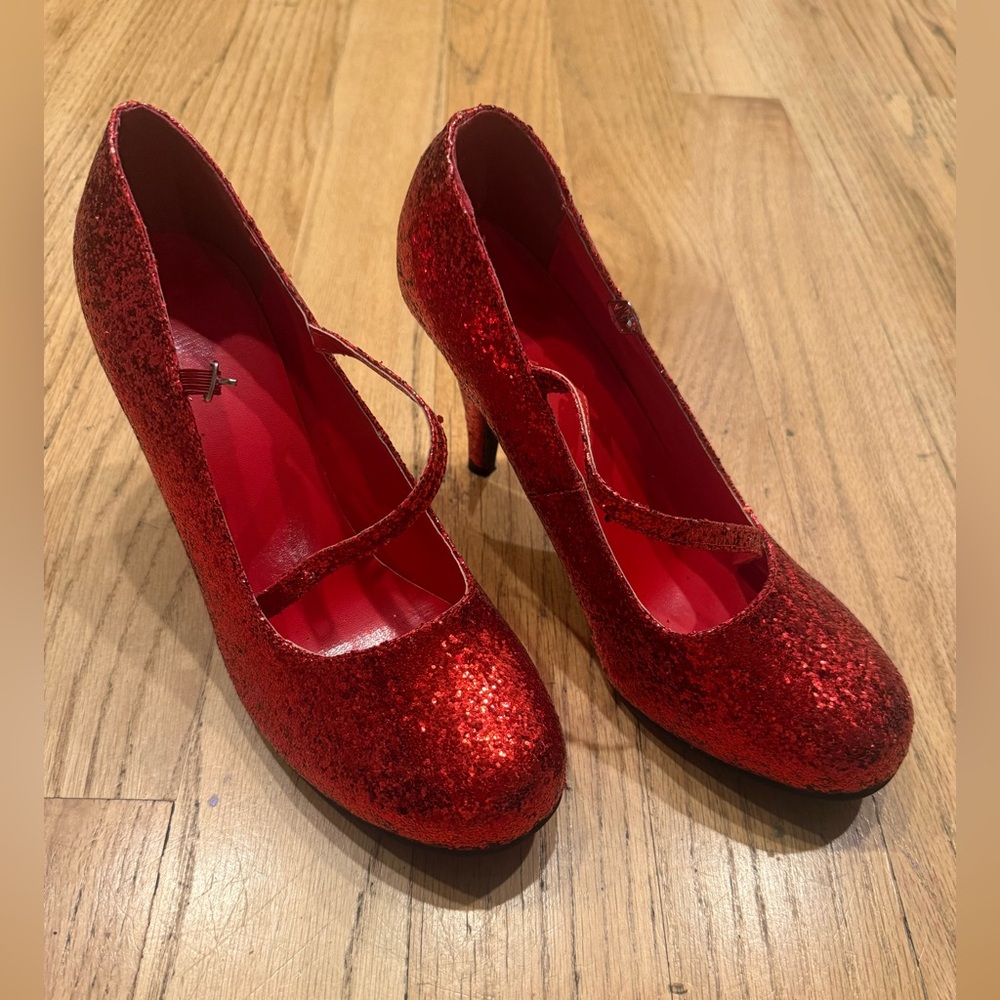 Vibrant Red Sparkly Heels with Strap-Perfect for Dorothy Wizard of Oz